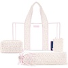 image:imageCaseMate Mahjong Jelly Tote Set  4 Pcs Empty American Mahjong Bag Set  Extra Large Jelly Tote Game Card amp Dice Pouch Rack Sleeve and Crinkle Tile Bag for Game Nights and Travel  Ballet Pink BowQuilted Ditsy Floral