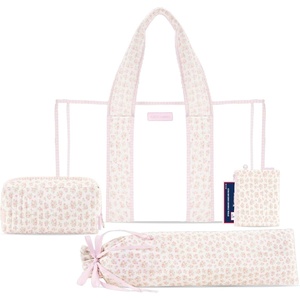 image:imageCaseMate Mahjong Jelly Tote Set  4 Pcs Empty American Mahjong Bag Set  Extra Large Jelly Tote Game Card amp Dice Pouch Rack Sleeve and Crinkle Tile Bag for Game Nights and Travel  Ballet Pink BowQuilted Ditsy Floral
