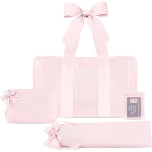 image:imageCaseMate Mahjong Jelly Tote Set  4 Pcs Empty American Mahjong Bag Set  Extra Large Jelly Tote Game Card amp Dice Pouch Rack Sleeve and Crinkle Tile Bag for Game Nights and Travel  Ballet Pink BowBallet Pink Bow